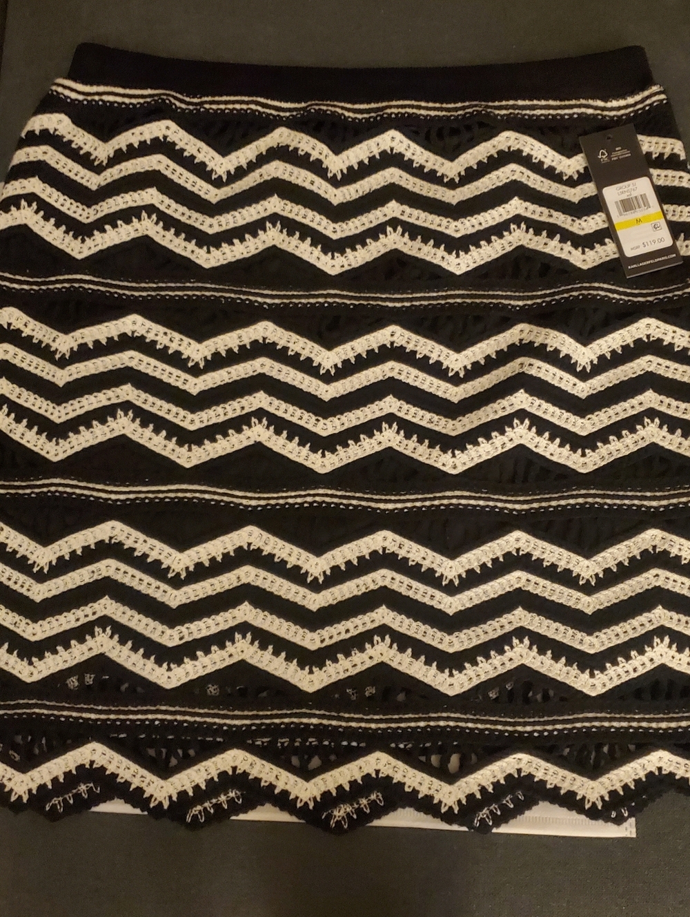 Karl Lagerfeld Black and White Chevron Crochet Skirt